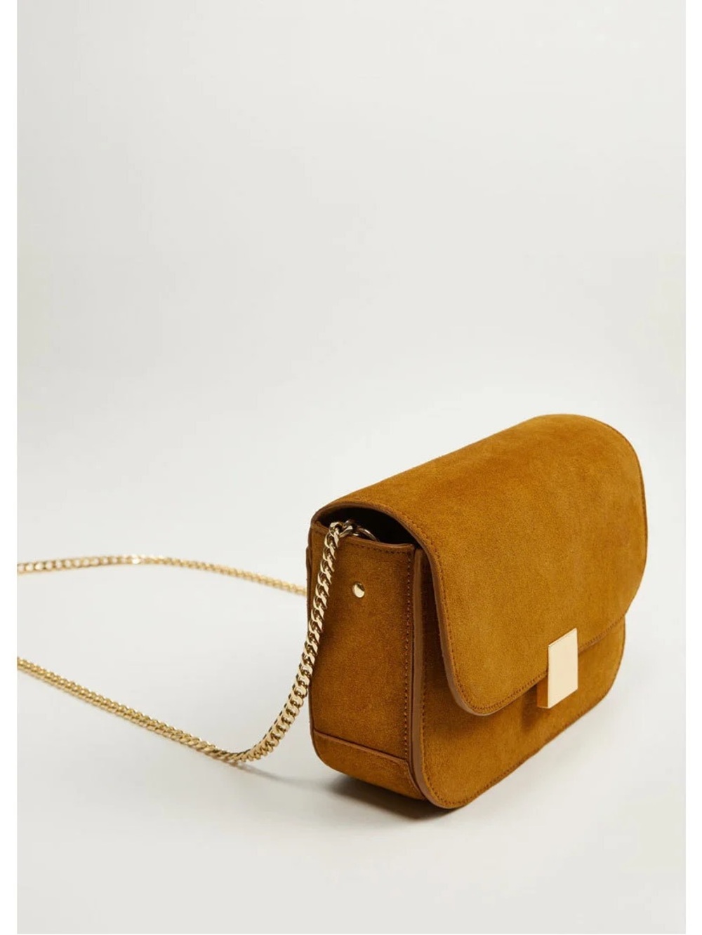 Mango Suede Camel Bag with gold chain strap